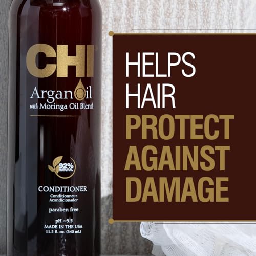 CHI Argan Oil Conditioner, Replenishes Hair Moisture, Enhances Strength & Helps Protect Against Damage, Sulfate, Paraben, & Cruelty-Free, 11.5 Oz